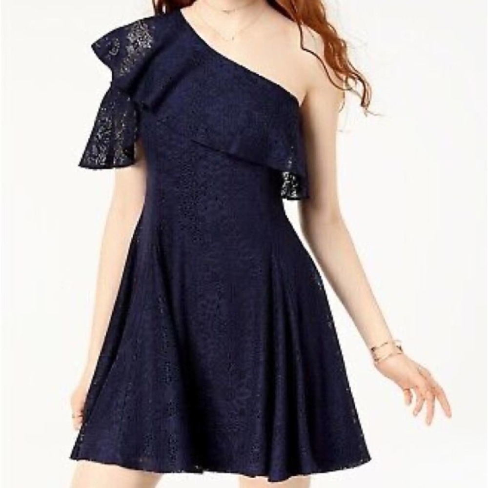The Edit by Seventeen Navy Lace One Shoulder Dress